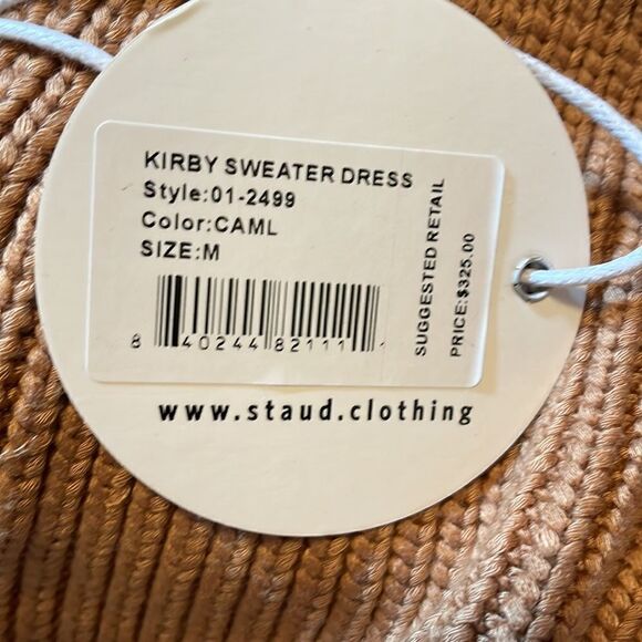 Staud Kirby Ribbed Sweater Dress Midi Camel - Picture 4 of 9